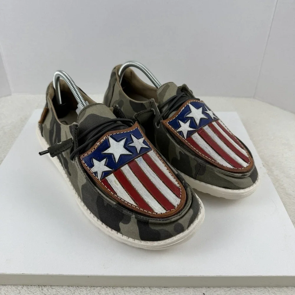 Hey Dudes Wendy‎ Camo Customized American Flag 4th OF JULY Shoes Women's 8 RARE